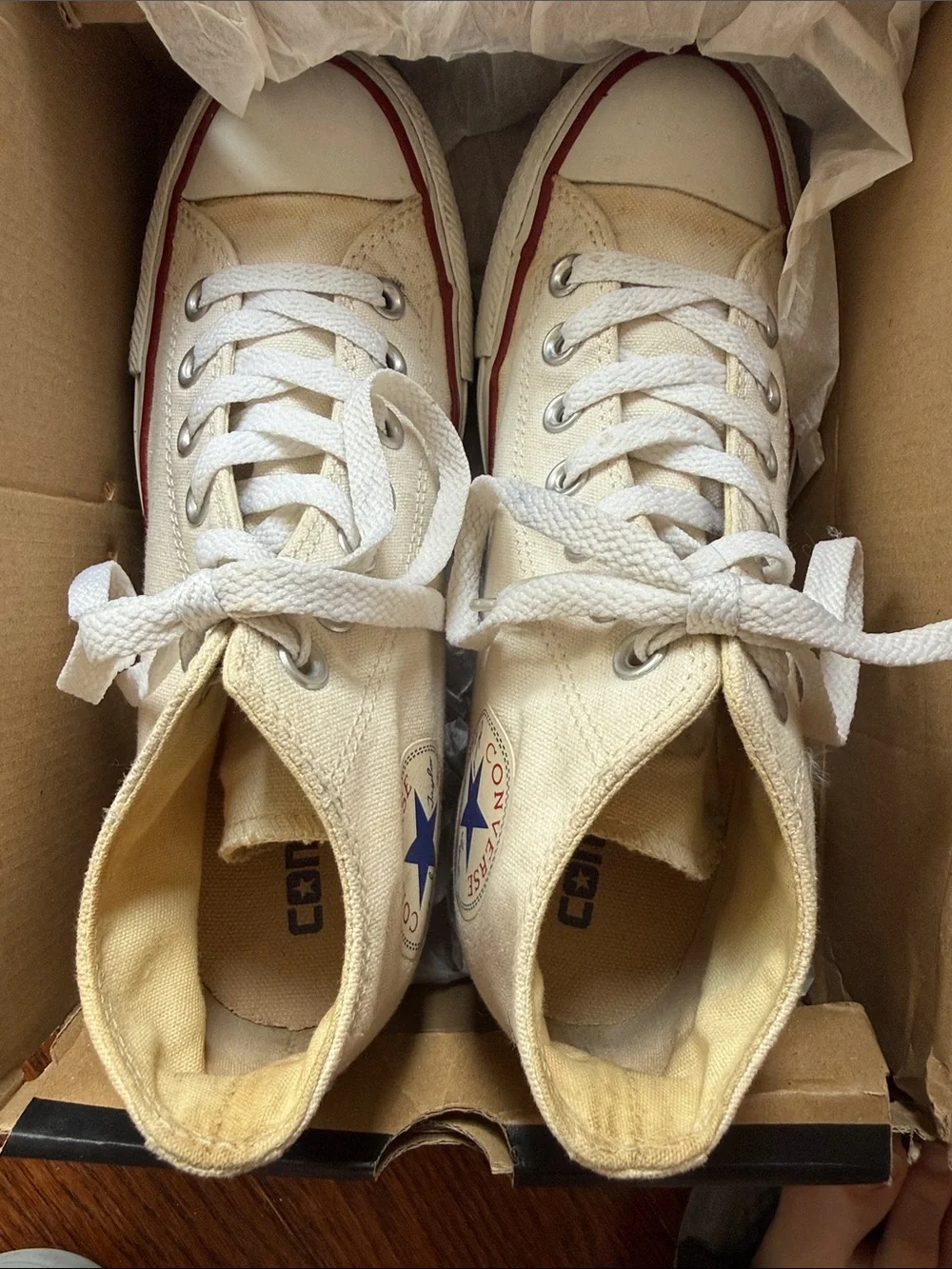 Converse iconic Cream High-Top Wedge Sneakers w Red Blue Stripe size US 7.5 - Picture 6 of 8